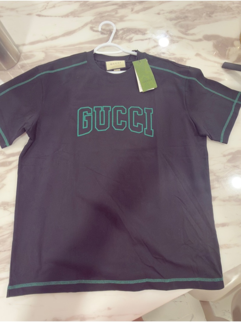 Gucci Black Short-Sleeve Tee with Green Logo Trim